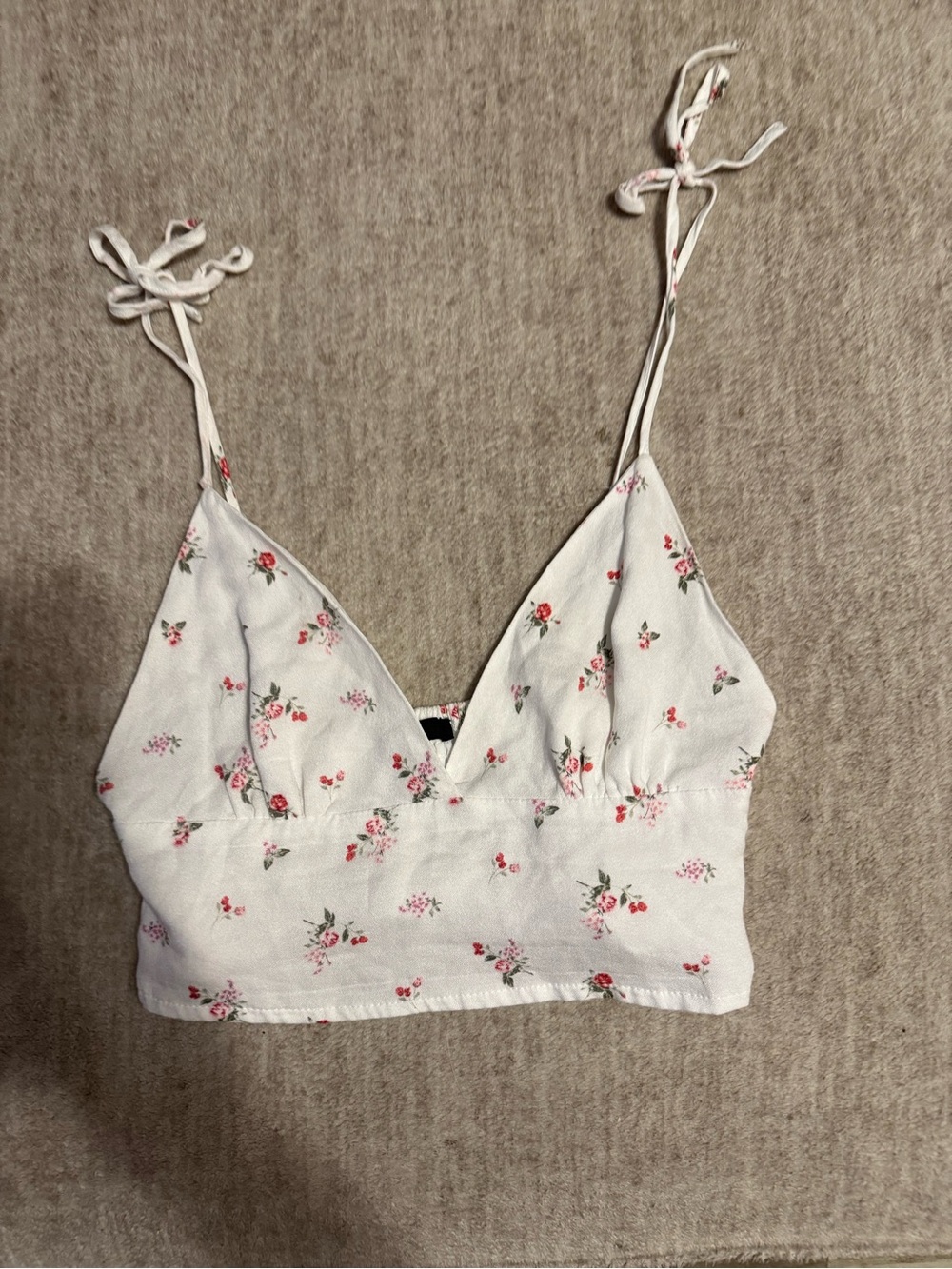 Forever 21 White Floral Tie-Strap Crop Top